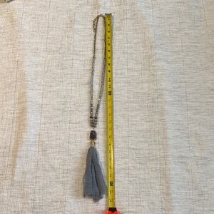 Source Unknown Gray Blue Beaded Necklace with Tassel